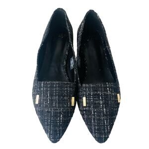 Jones New York Quesheen Tweed Pointed Toe Loafers Flats Black Gold Detail 9.5M